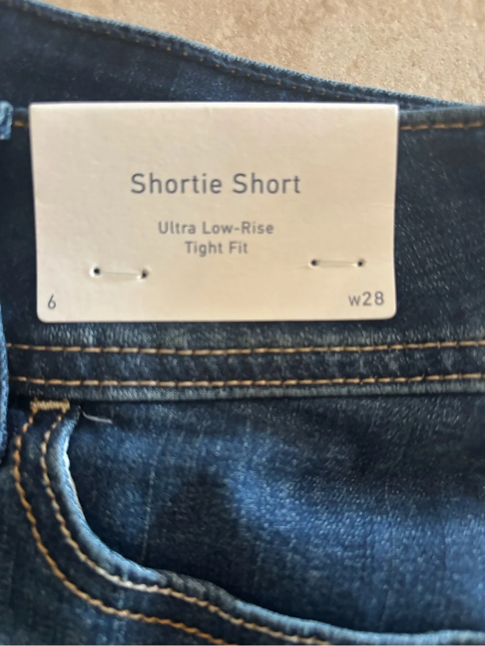 Hollister. New  Dark Blue Denim Shortie Shorts Sz 6. 28” waist